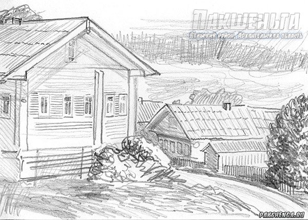 Осенние зарисовки, д. Кулаково, сентябрь 2018 г. Рисунок  карандашом, бумага, размер рисунка 10х14 см 