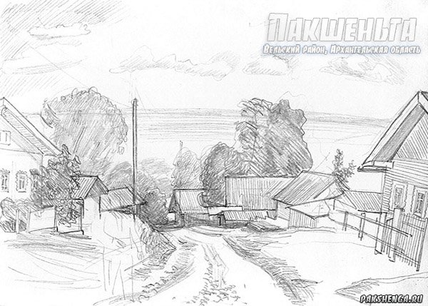 Осенние зарисовки, д. Кулаково, сентябрь 2018 г. Рисунок  карандашом, бумага, размер рисунка 10х14 см 