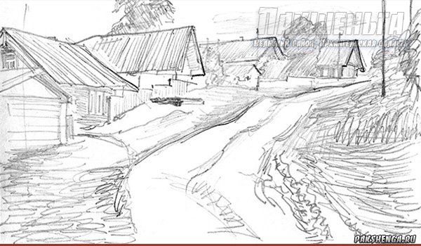 Осенние зарисовки, д. Кулаково, сентябрь 2018 г. Рисунок  карандашом, бумага, размер рисунка 10х14 см 